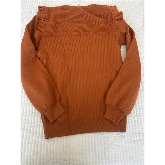 Deep Self Sweater Womens Medium Ruffled Shoulder Peasant Sleeve Ribbed Small - Picture 11 of 12